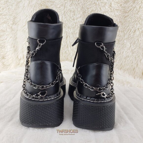 Emily Black Canvas Chain Goth 2" Platform Ankle Boots 114x - Picture 14 of 16